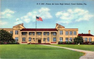 Ponce De Leon High School Coral Gables Florida Linen Postcard 1946