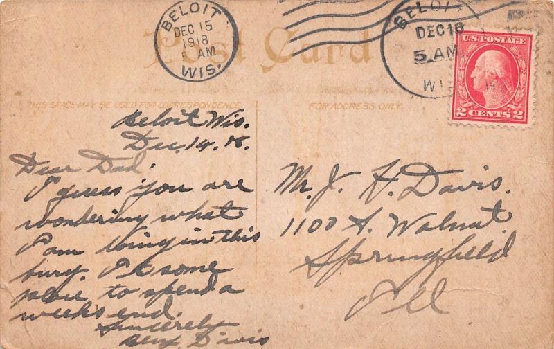 Wisconsin Wi Postcard 1918 BELOIT High School Building