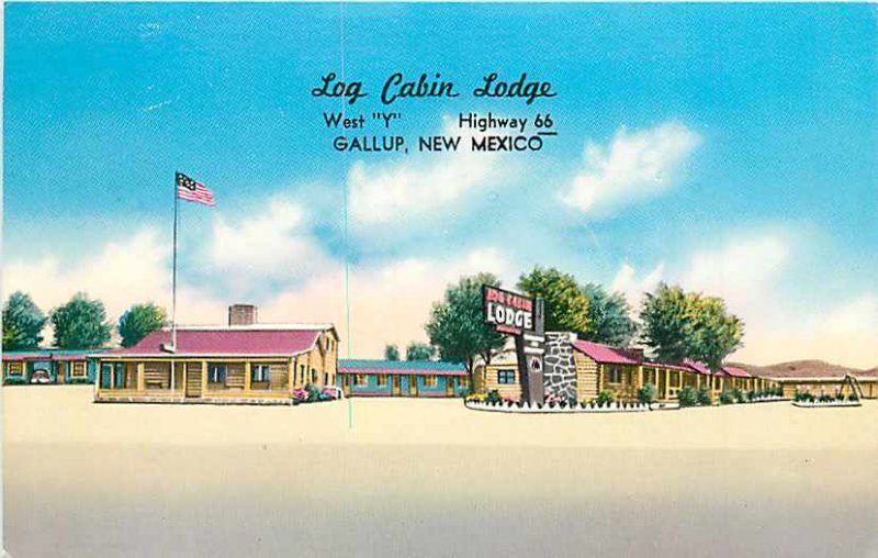 NM, Gallup, New Mexico, Log Cabin Lodge Motel, Route 66, Tichnor No K15874