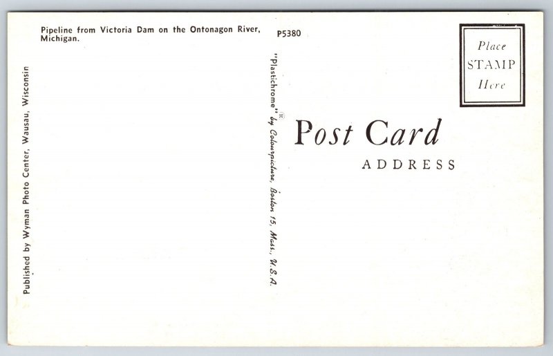 Michigan~Pipeline From Victoria Dam On The Ontonagon River~Vintage Postcard