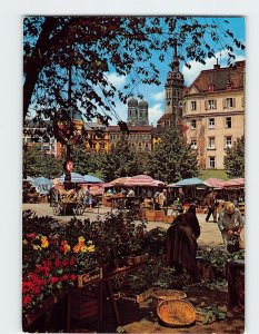 Postcard Viktualien Market with Town steeples, Munich, Germany