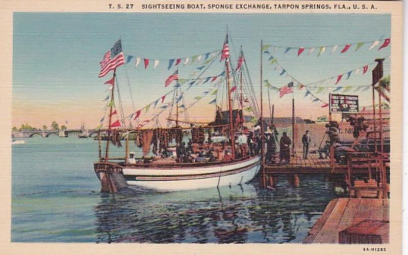 Florida Tarpon Springs Sightseeing Boat At Sponge Exchange Curteich