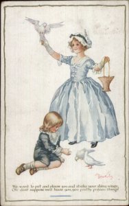 Sowerby Little Girl & Boy Pigeons HAPPY DAYS c1915 Postcard