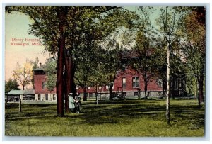 c1910 Exterior View Mercy Hospital Building Muskegon Michigan Vintage Postcard