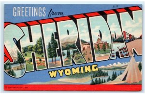 Large Letter Linen SHERIDAN, WY Wyoming ~  1952  Curt Teich  Postcard