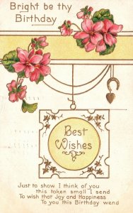 Vintage Postcard 1910's Birthday Best Wishes Amarylis Golden Lines Flowers Greet