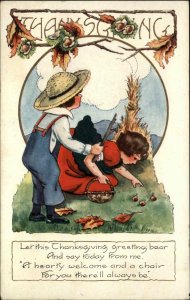 Thanksgiving - Kids Gather Chestnuts c1915 Whitney Postcard