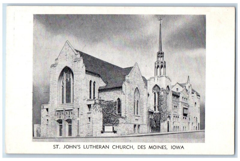 c1910 St. John's Lutheran Church Des Moines Iowa IA Antique Postcard