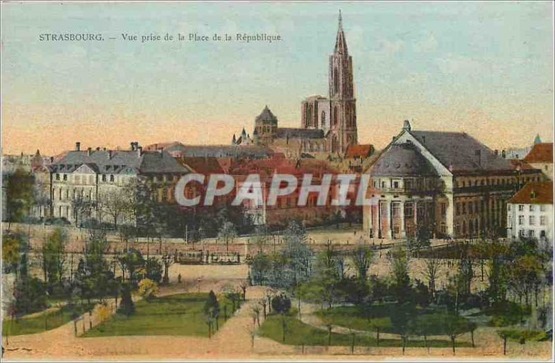 Postcard Old Strasbourg View Taking the Place de la Republique