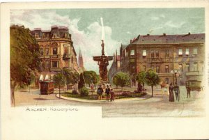 PC GERMANY, AACHEN, KAISERPLATZ, Vintage LITHO Postcard (b31801)