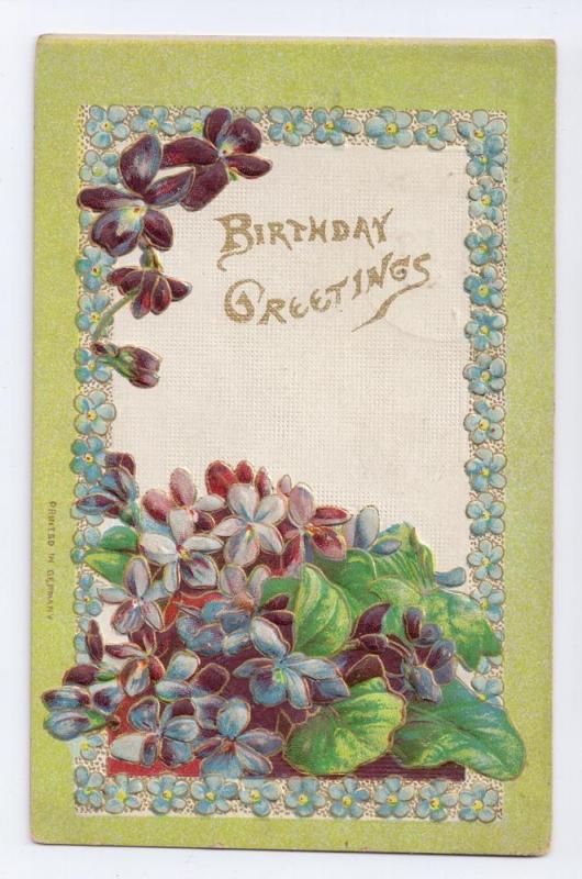 Violets Embossed Gilded Birthday Postcard 1910