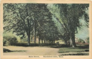 Hand-Colored Postcard; Main Street, Marshfield Hills MA Plymouth Co. Unposted 