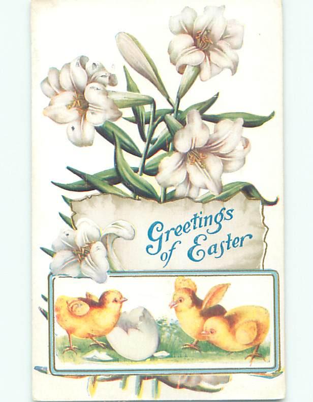 Pre-Linen CHICKS WITH CRACKED EGG AND EASTER LILY FLOWERS k2597