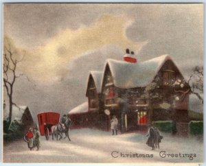 c1910s Colorful House Horse Carriage Winter Christmas Greetings Card Folding 5A