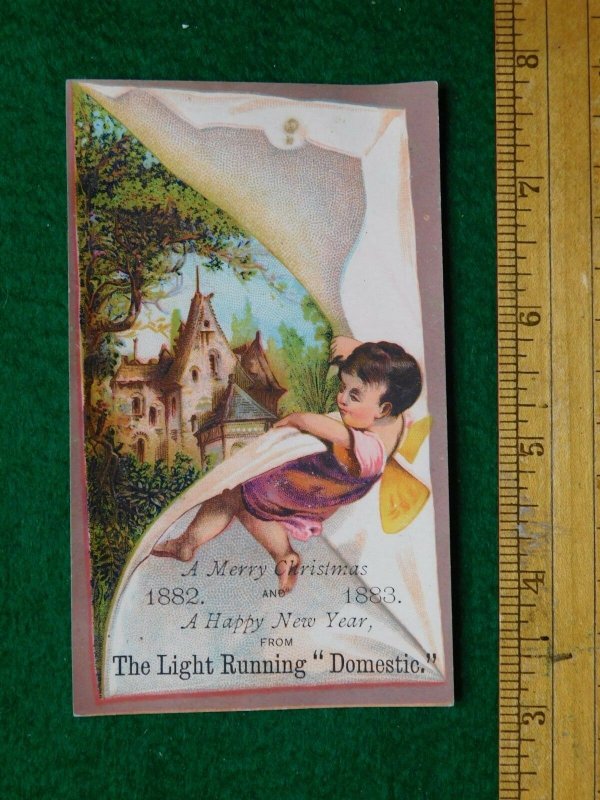 1870s-80s Cherub Light Running Domestic Sewing Machine Victorian Trade Card F14