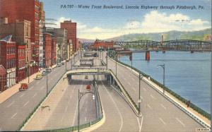 Lincoln Highway Water Front Boulevard Pittsburgh PA Pennsylvania pm 1943 - Linen