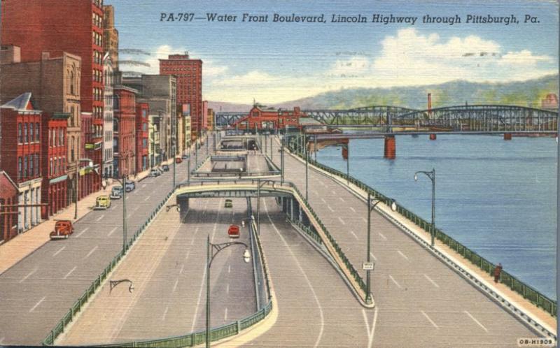Lincoln Highway Water Front Boulevard Pittsburgh PA Pennsylvania pm 1943 - Linen
