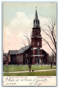 1906 St. Michael's Cathedral Building Road Cross Tower Springfield MA Postcard 