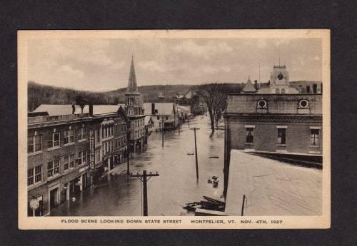 VT Flood Flooding State St MONTPELIER VERM0NT Postcard