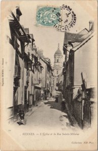 CPA Rennes Eglise et la Rue Ste Melaine (1237056)