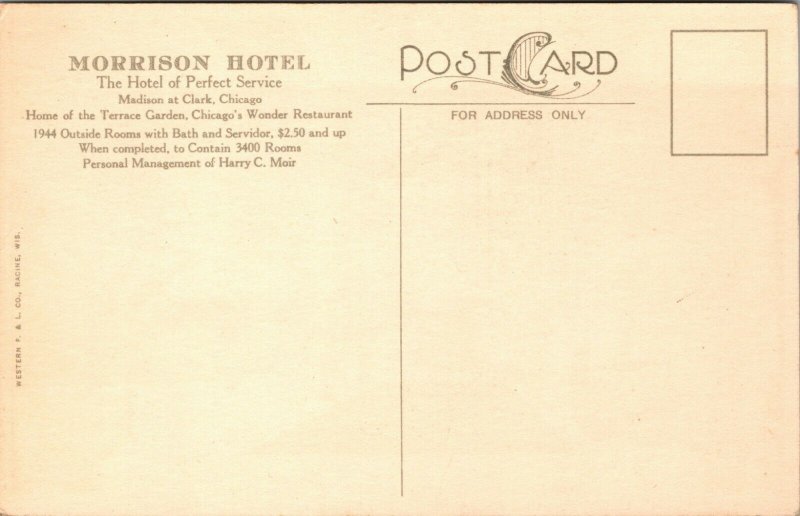 Vtg Postcard Morrison Hotel Lounge and Rest Room Chicago ILL IL Illinois H Moir