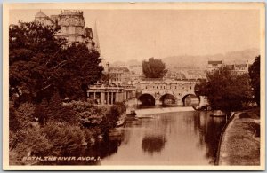 Bath The River Avon England Overlooking Buildings Real Photo RPPC Postcard