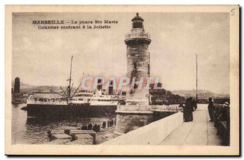 Marseille Old Postcard Lighthouse St. Mary Courier returning to joliette