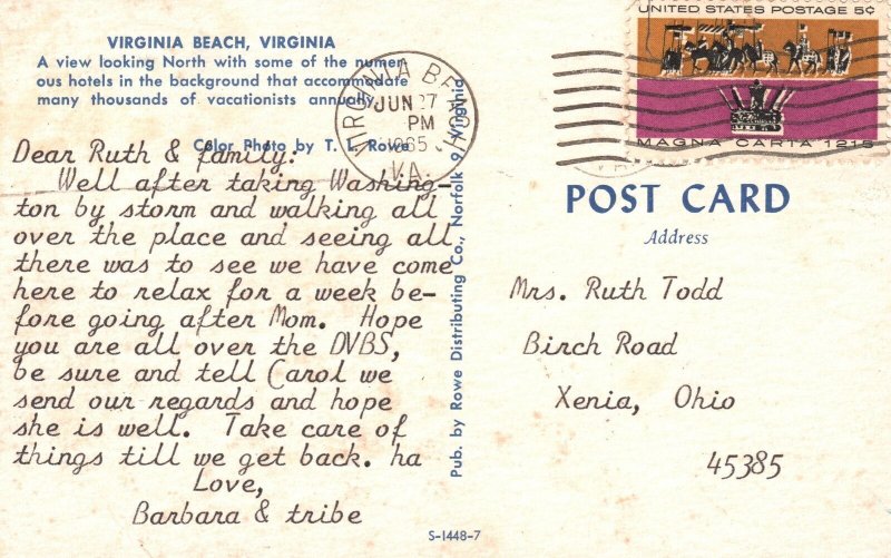 Looking North Numerous Hotels In The Background Virginia Beach VA Postcard