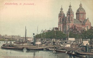 Netherlands Amsterdam St. Nicolaaskerk Vintage Postcard 08.34