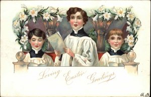 Tuck Easter Altar Choir Boys Christianity c1910 Vintage Postcard