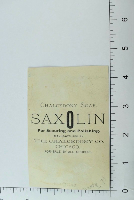 1870's-80's Saxolin Chalcedony Soap, People Ride Horses Victorian Trade Card P65