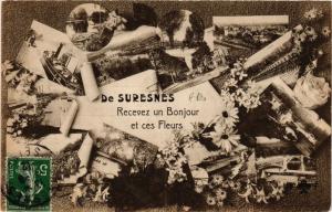 CPA De SURESNES Recevez un Bonjour et ces Fleurs (740656)