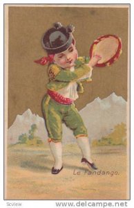 Trade Card, Le Fandango, Child wearing in Spaniard outfit dancing with tambou...