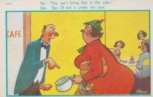 Teapot Drinking Tea In Old Cafe 1970s Comic Humour Postcard
