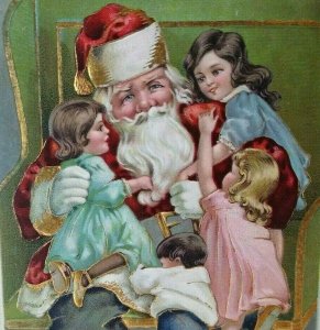 Santa Claus And Children Christmas Postcard 1909 Minonk Illinois BW 365 Germany