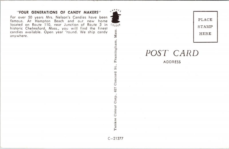 Postcard Mrs. Nelson's Candy House on Route 110 in Chelmsford, Massachusetts