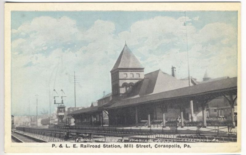 Coraopolis PA Mill Street P. & L.E. Railroad RR Station Postcard