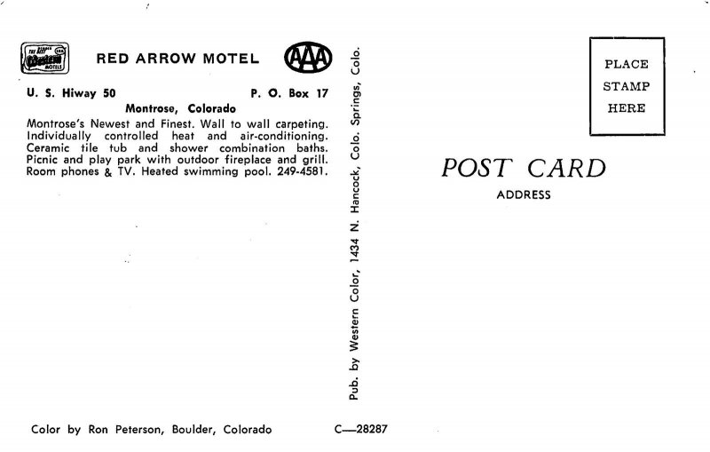 Red Arrow Motel US 50 Montrose Colorado postcard