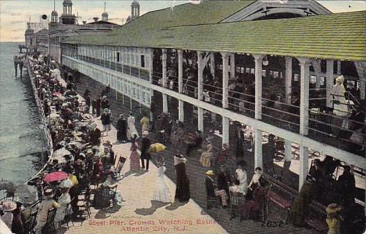 Steel Pier Crowds Watching Bathers Atlantic City New Jersey 1910