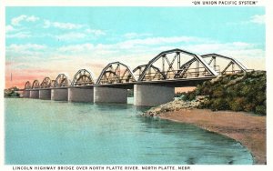 Vintage Postcard 1920's Lincoln Highway Bridge Over North Platte River Nebraska