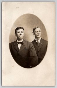 RPPC Portrait of Two Gentlemen Oval Masked Real Photo Postcard B38