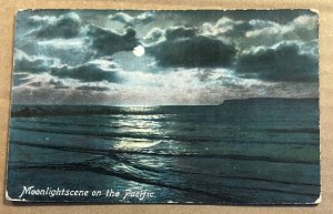 VINTAGE .01 POSTCARD - 1910 USED - MOONLIGHT SCENE ON THE PACIFIC