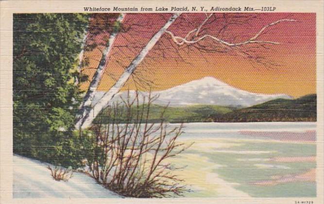 New York Adirondack Mountains Whiteface Mountain From Lake Placid 1950 Curteich