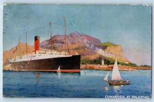 Sicily Italy Postcard Boat Steamship Curnarder at Palermo 1914 Antique