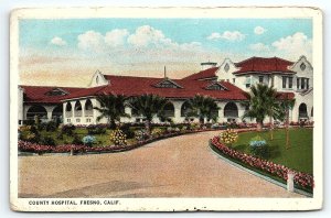 1920s FRESNO CALIFORNIA COUNTY HOSPITAL FLOWERS WHITE BORDER POSTCARD P3469