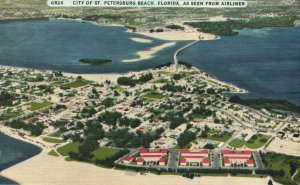 City Of St. Petersburg Beach Causeway From Airliner Florida Vintage Postcard