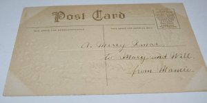 Yule-tide Greeting Christmas Winter Scene Holly Border Embossed Postcard