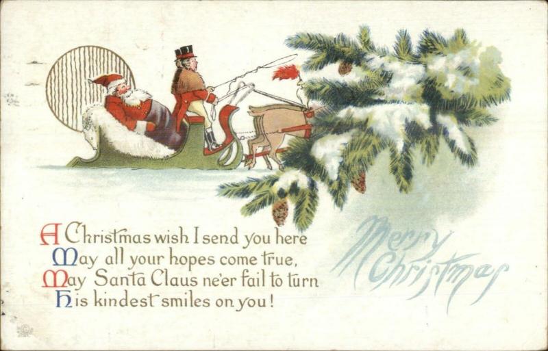 Christmas - Santa Claus Being Chauffeured in Sleigh c1910 Used Postcard