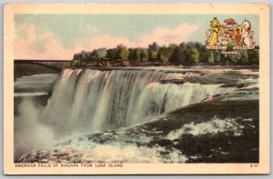 Vtg Niagara Falls New York NY American Falls From Luna Island 1940s Postcard