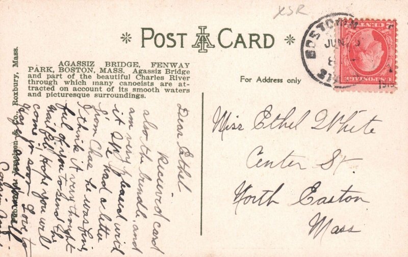 Boston MA-Massachusetts, 1918 Agassiz Bridge River Fenway Park, Vintage Postcard